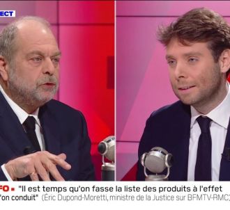 Benjamin Duhamel interviewe Éric Dupond-Moretti sur BFMTV.