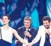 Soprano, Germain Louvet, Julien Clerc et Patrick Bruel lors des "Enfoirés 2024" à Bordeaux.