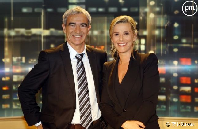 Raymond Domenech et Laurence Ferrari, le 11 mai 2010 sur le plateau des JT de TF1