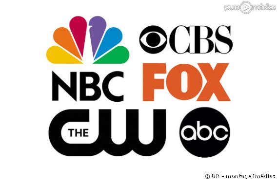 Les logos des cinq grandes chaînes américaines : NBC, CBS, Fox, CW et ABC