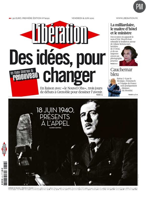 La Une de Libération du 18 juin 2010