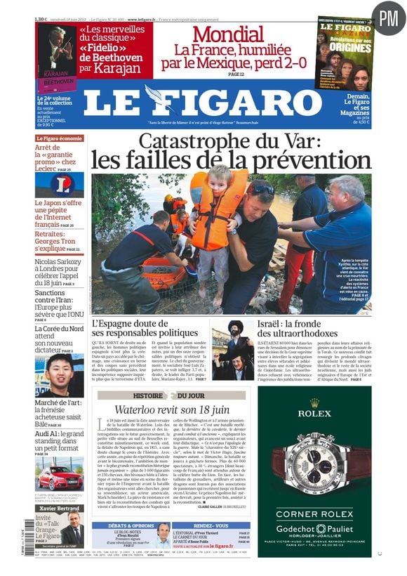 La Une du Figaro du 18 juin 2010