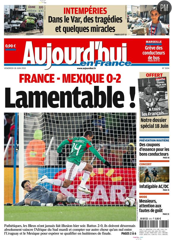 La Une du Parisien/Aujourd'hui en France du 18 juin 2010