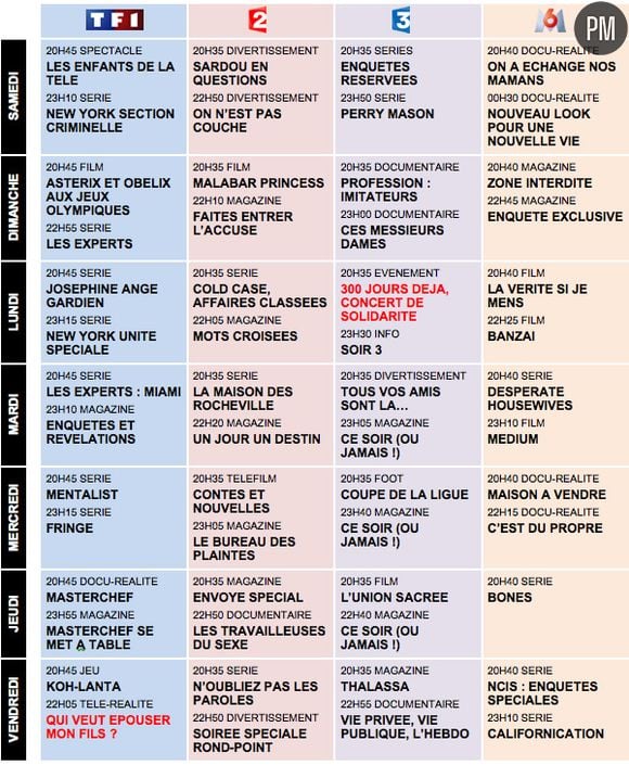 Programmes télé semaine 43 2010