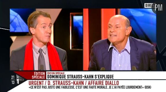 Jean-Marie Le Guen et Christophe Barbier s'affrontent à propos de DSK sur le plateau d'i-TELE, le 18 septembre 2011.