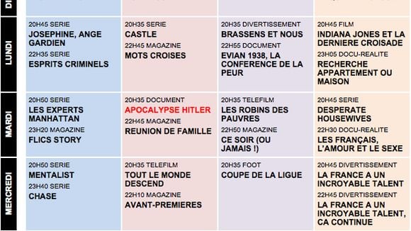 Tous les programmes de la télé du 22 au 28 octobre