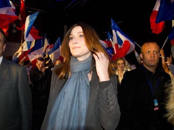 Carla Bruni-Sarkozy, lors d'un meeting de Nicolas Sarkozy en avril 2012.