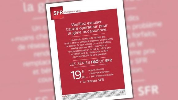 Dans une pub, SFR fustige les pannes de Free Mobile