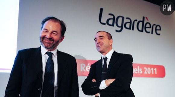 Arnaud Lagardère et Denis Olivennes, le patron des médias du groupe.