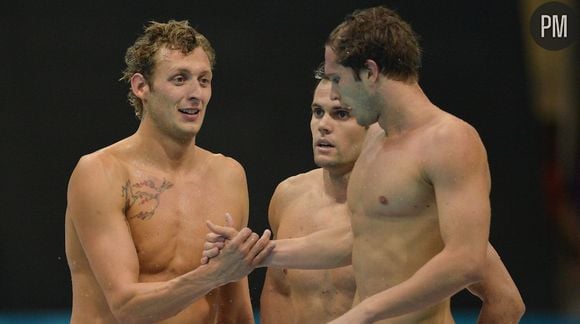 Amaury Leveaux avec Grégory Mallet et Clément Lefert aux Jeux de 2012