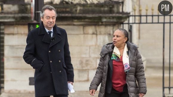 Michel Denisot et Christiane Taubira sur le tournage de "Conversations secrètes"