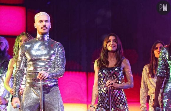 Matt Pokora et Jenifer lors des "Enfoirés 2024" à Bordeaux.