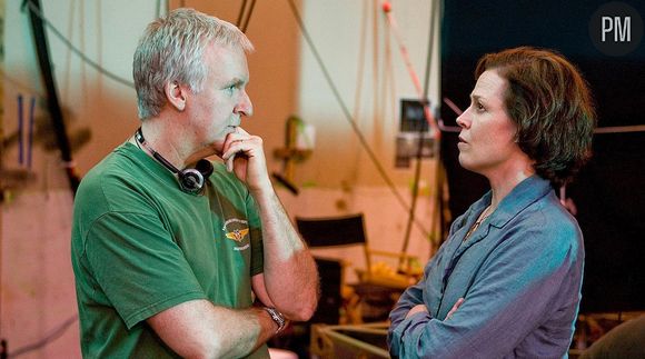 James Cameron et Sigourney Weaver sur le tournage d'"Avatar"