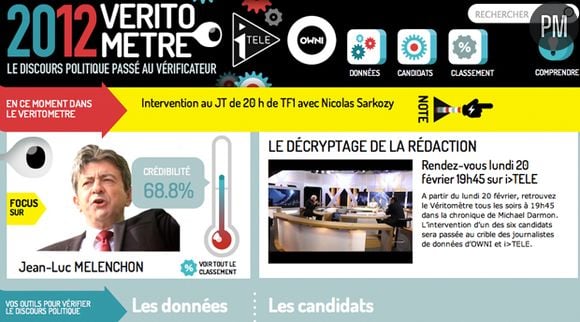 Le "Vérifomètre", proposé par Owni et i-Télé.