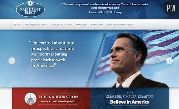 Le site de Mitt Romney en cas de victoire à la présidentielle américaine