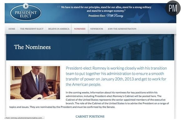 Le site de Mitt Romney en cas de victoire à la présidentielle américaine