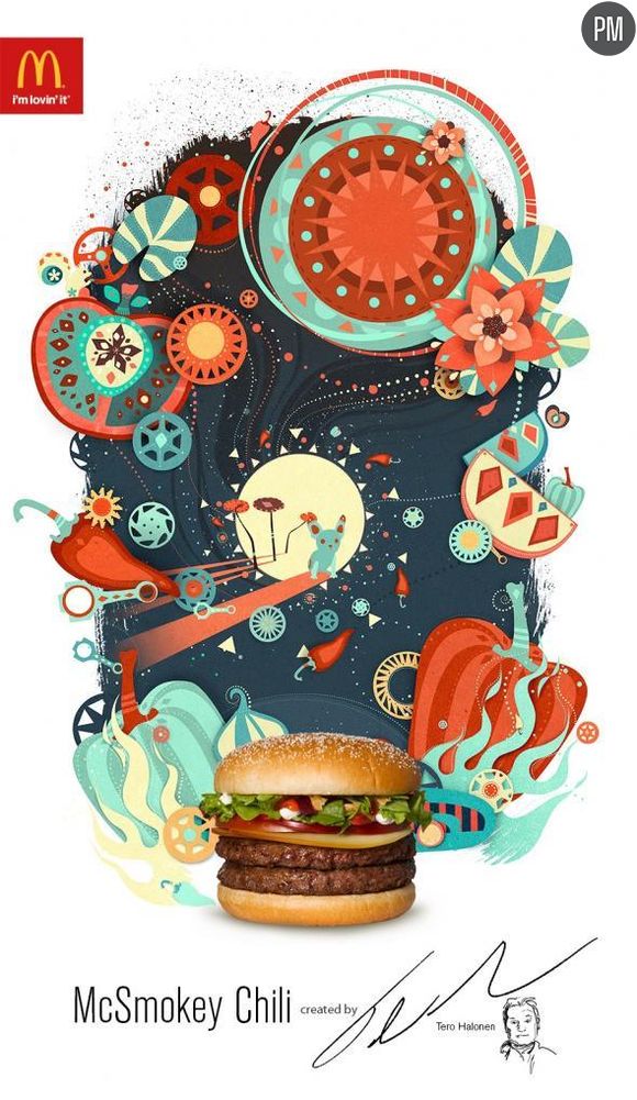 Visuel du burger "McSmokey Chili" signé Tero Halonen. McDonald's, juin 2013.