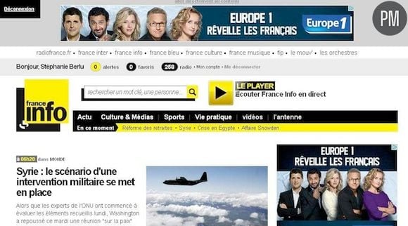 Une publicité Europe 1 sur le site de France Info