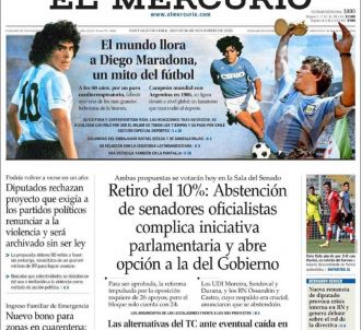Diego Maradona en Une du 'Mercurio'.