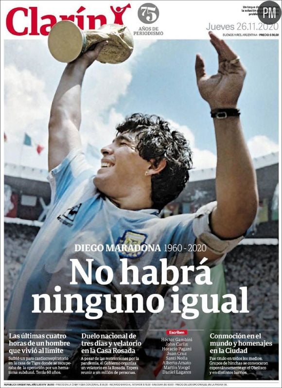 Diego Maradona en Une du "Clarin".