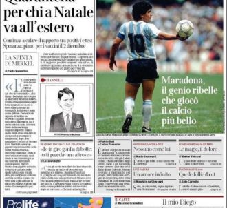 Diego Maradona en Une du 'Corriere della Sera'.
