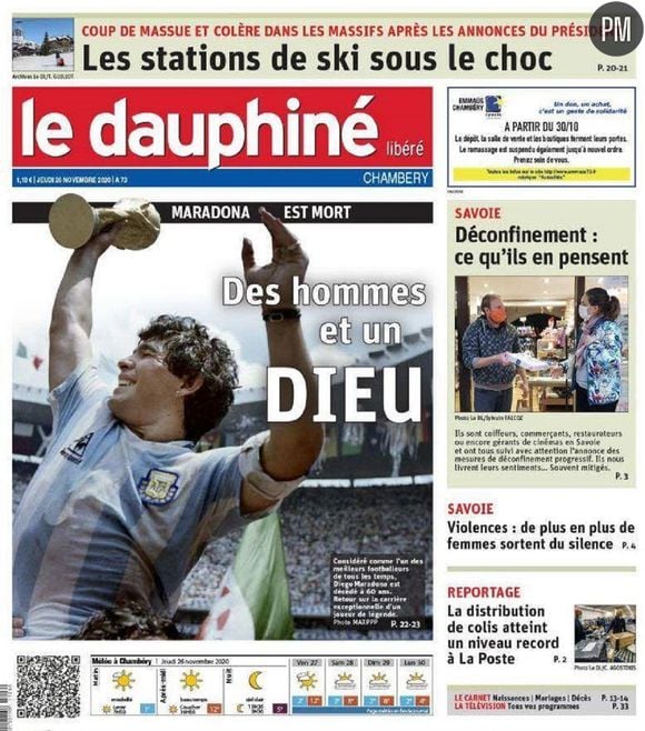 Diego Maradona en Une du "Dauphiné Libéré"