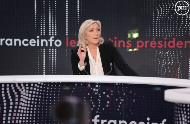 Marine Le Pen sur le plateau des "Matins présidentiels" de franceinfo:, le lundi 15 novembre 2021. Crédit François Daburon