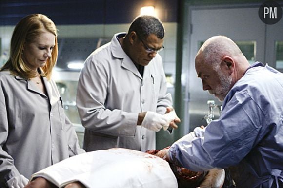 Marg Helgenberger, Laurence Fishburne et Robert David Hall dans "Les Experts"