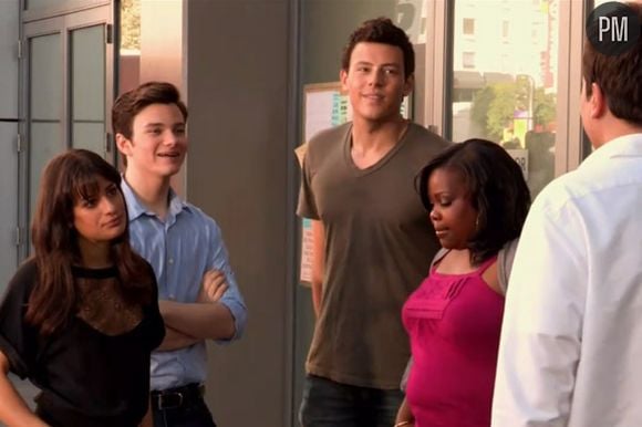 Lea Michele, Cory Monteith, Amber Riley et Chris Colfer face à Jimmy Fallon