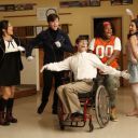 Jenna Ushkowitz, Chris Colfer, Kevin Mc Hale, Amber Riley et Lea Michele dans "Glee"