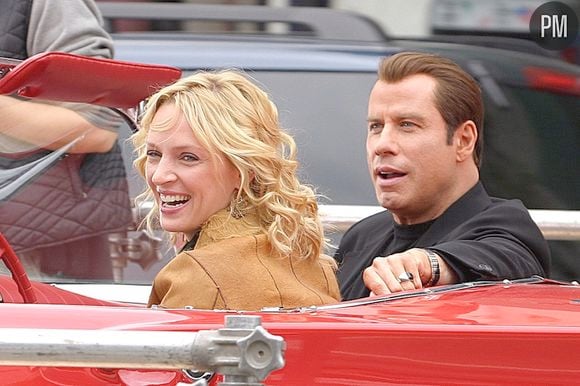 Uma Thurman et John Travolta sur le tournage de "Be Cool" en 2004