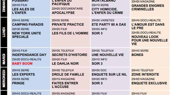Tous les programmes du 20 au 26 août