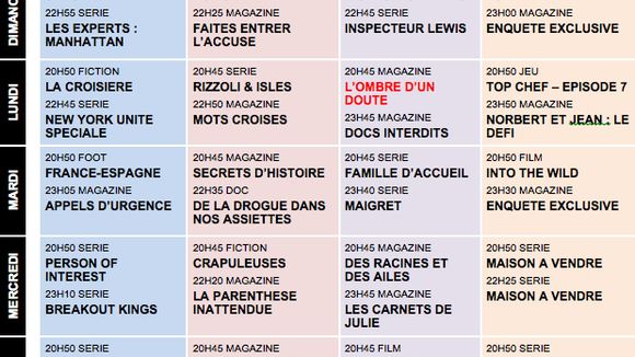 Tous les programmes de la télé du 23 au vendredi 29 mars 2013