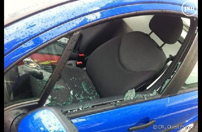 La voiture du journaliste de "Ouest France" après l'agression