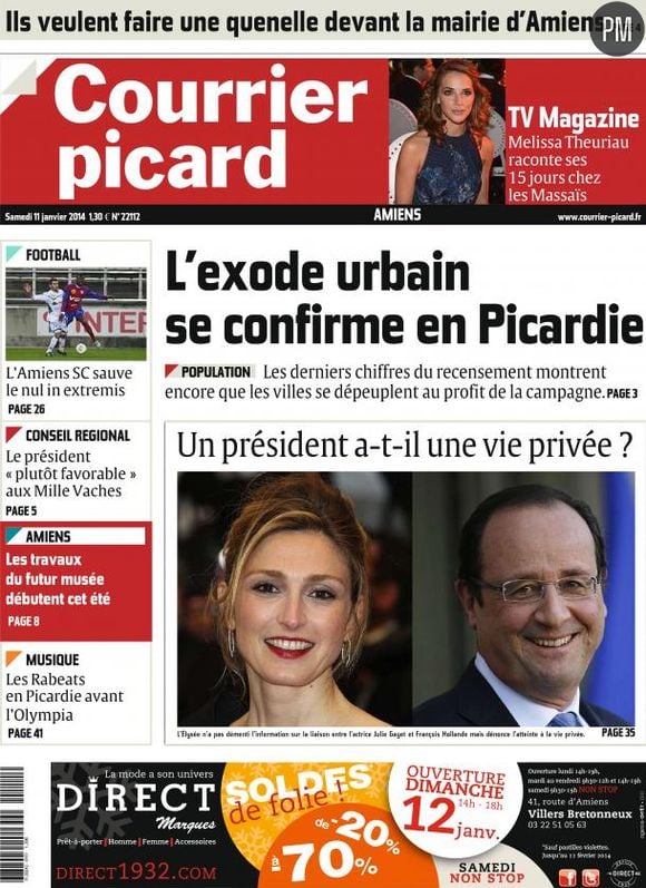 La Une du Courrier Picard, le 11 janvier 2014