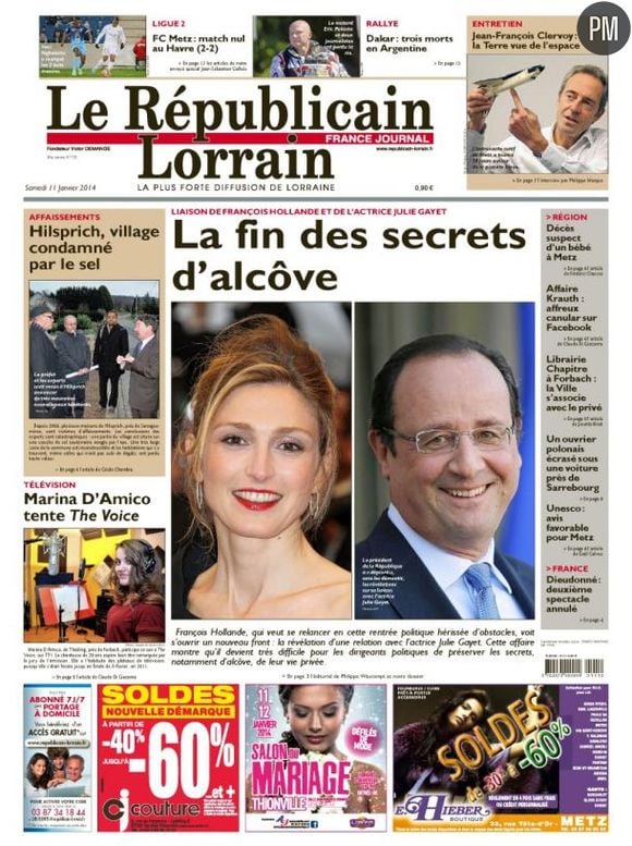 La Une du Républicain Lorrain, le 11 janvier 2014