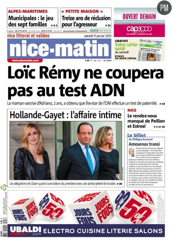 La Une de Nice-Matin, le 11 janvier 2014