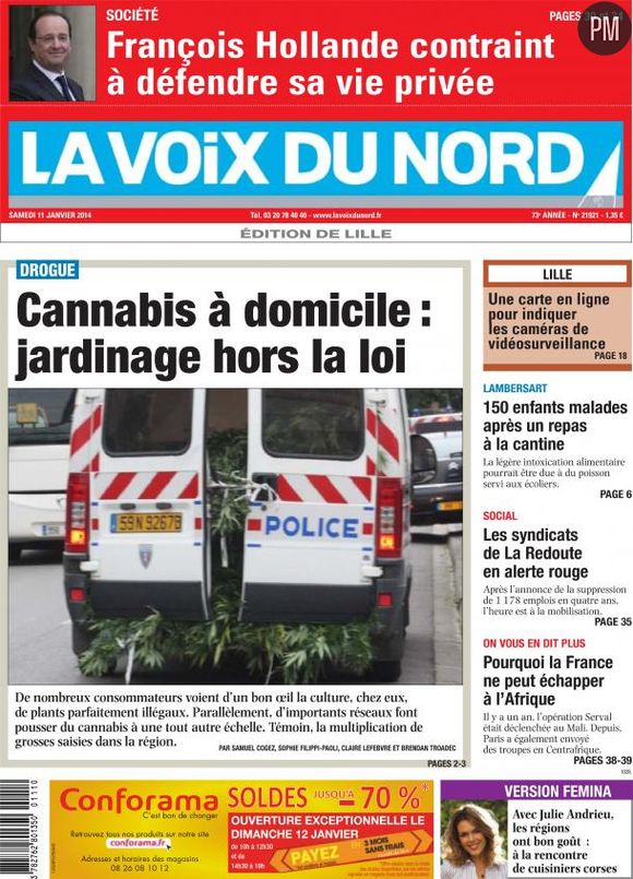 La Une de la Voix du Nord, le 11 janvier 2014