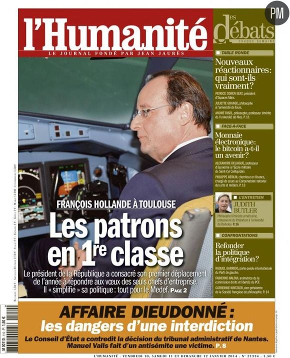 La Une de l'Humanité, le 11 janvier 2014