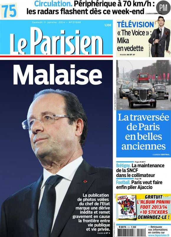 La Une du Parisien, le 11 janvier 2014