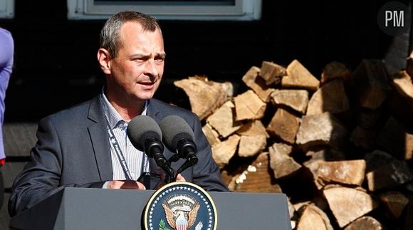 André Loncle organisant une prise de parole de François Hollande à Camp David (2012)