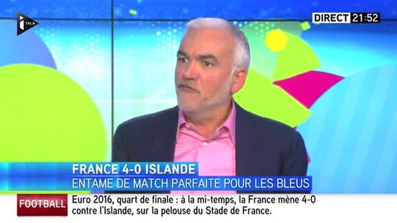 Pascal Praud, sur iTELE, à la mi-temps de France/Islande.