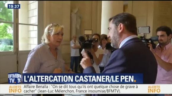 Marine Le Pen alpague Christophe Castaner devant les caméras des chaînes info