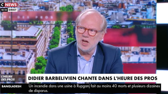 "L'heure des pros" : Pascal Praud et Laurent Joffrin chantent "Aline" avec Didier Barbelivien sur CNews