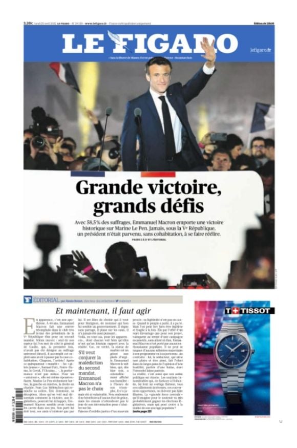 La Une du "Figaro" du 25 avril 2022.