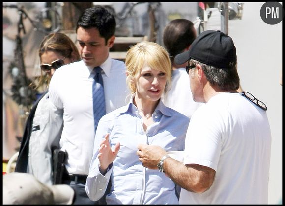 Kathryn Morris et Dany Pino sur le tournage de la série "Cod Case" en 2009