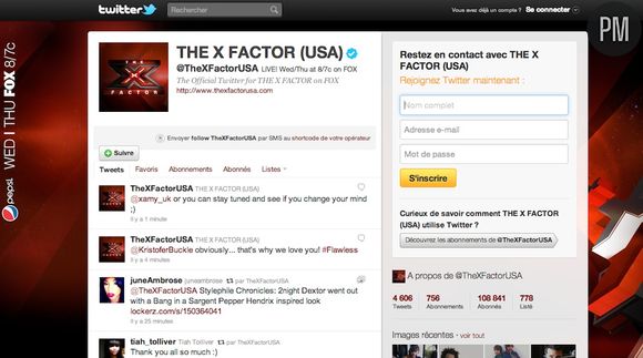 La page Twitter de l'émission "The X Factor" US