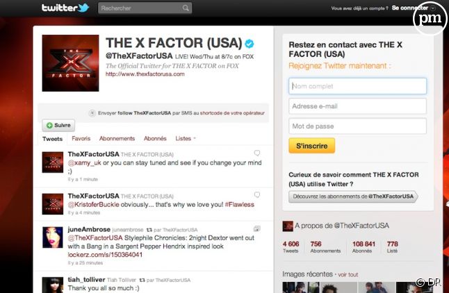 La page Twitter de l'émission "The X Factor" US
