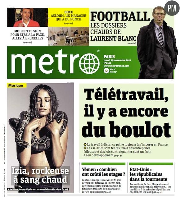 Le quotidien Metro du mardi 15 novembre 2011