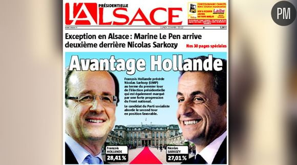 La Une de L'Alsace du 23 avril 2012.